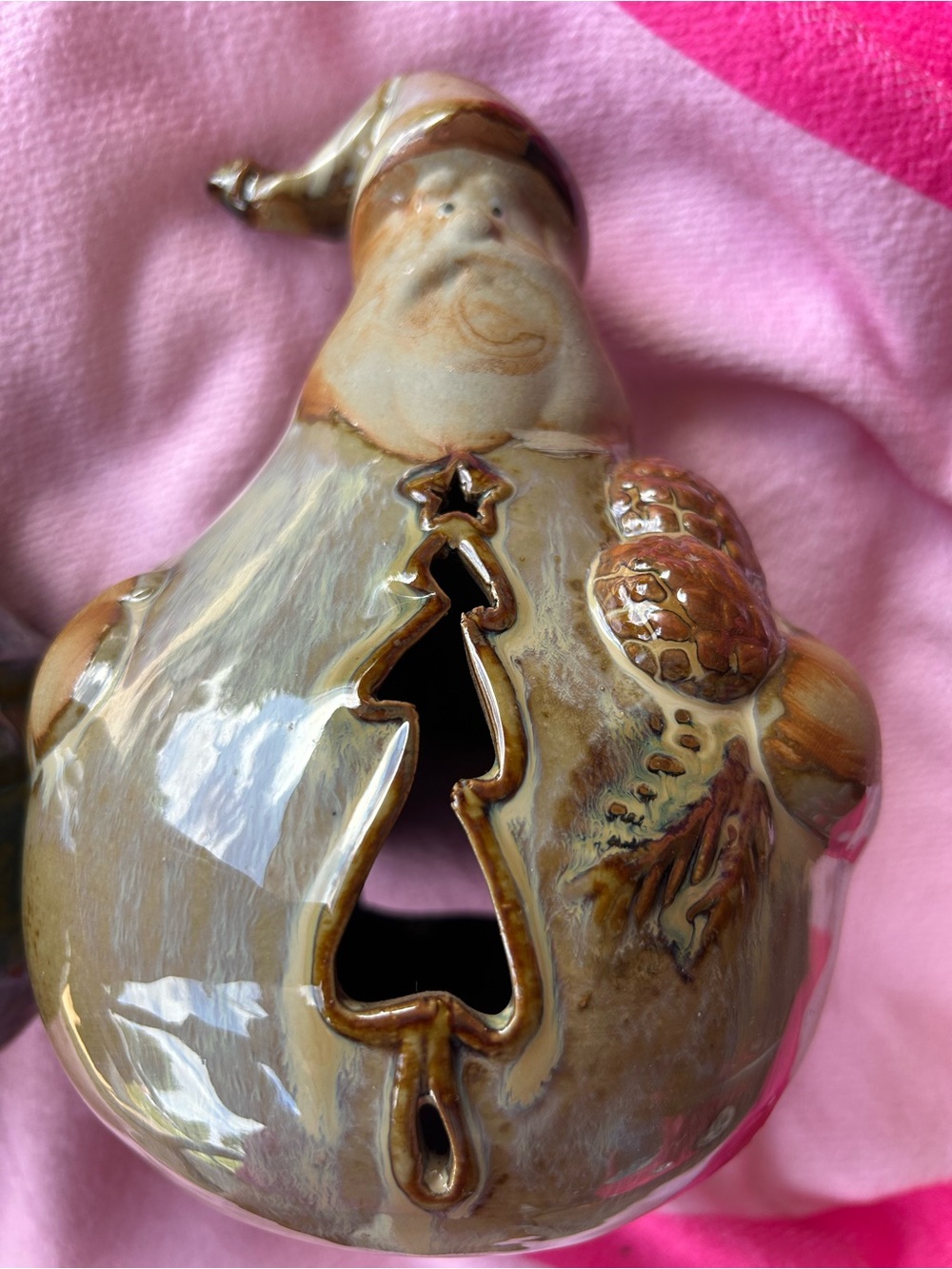 Kirklands Ceramic Santa Figurine in Brown and Cream Glaze